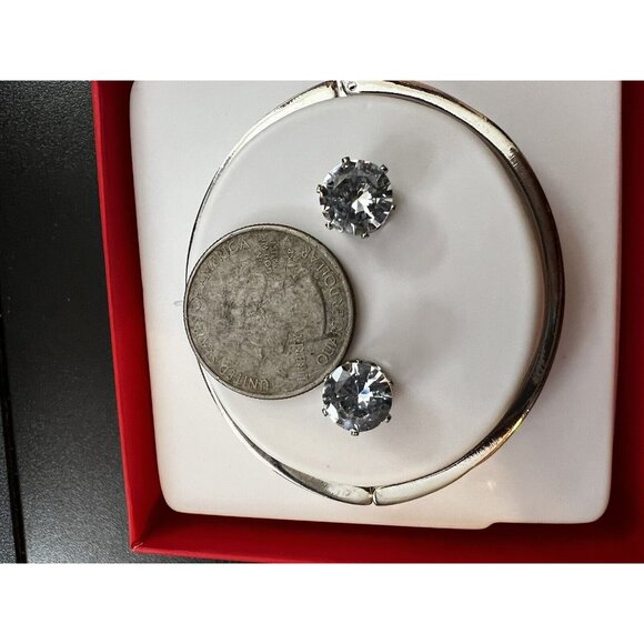 Kim Rogers Stunning Silver Faux Diamond Hinged Bangle Bracelet w Earrings Set - Picture 7 of 9